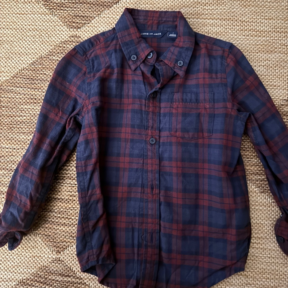 Janie and Jack Red and Blue Casual Button Down Shirt